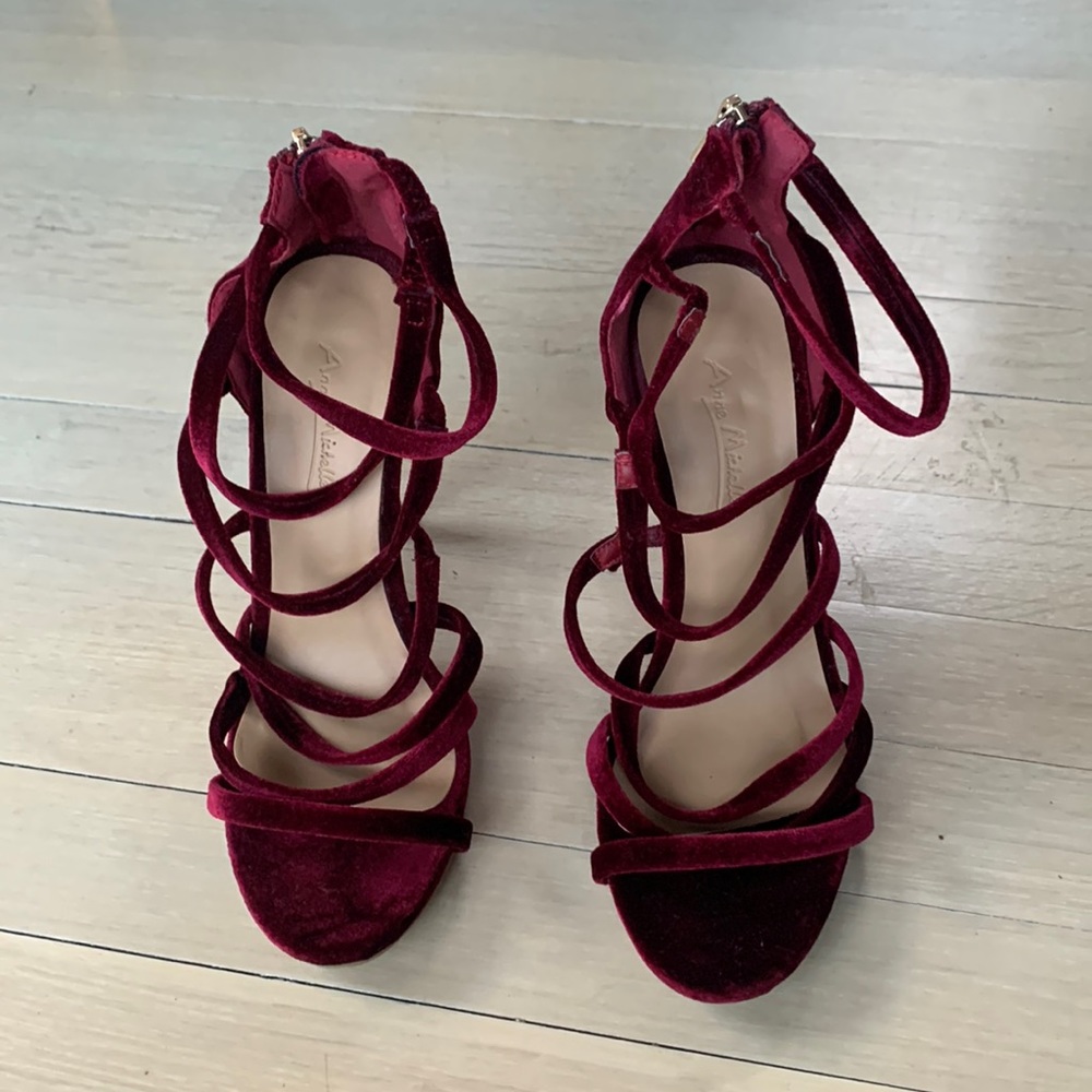 Wine velvet strappy high heels